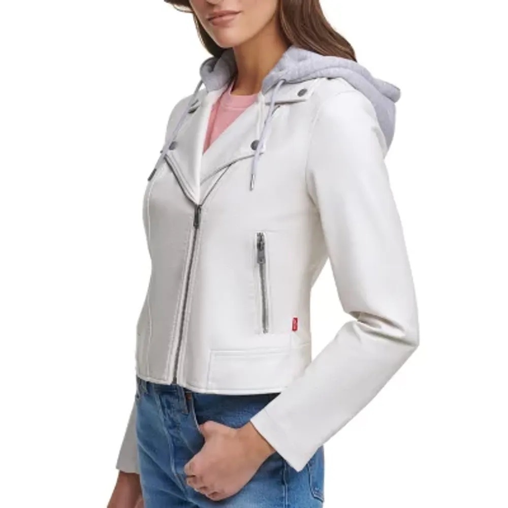 - Levi's Cream Leather Moto Jacket Asymmetrical Zipper - Picture 2 of 5